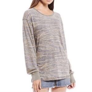 We the FREE PEOPLE Women's S Long Sleeve Faded Burnout Tiger Camo Shirt Top